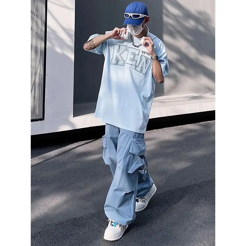 Men's Parachute-Style Hip-hop Street Overalls Oversized Cargo Pant Harajuku Loose Solid Color Casual Pants Y2K Pants Streetwear