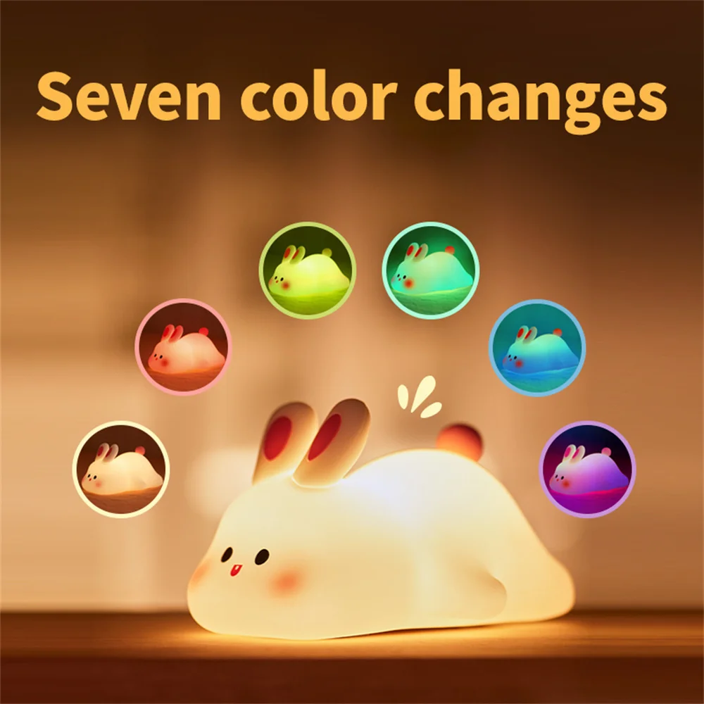 Bunny Night Light Touch Sensor RGB LED Rabbit Night Light Rechargeable Silicone Bunny Lamp for Children Baby Toy Festival Gift