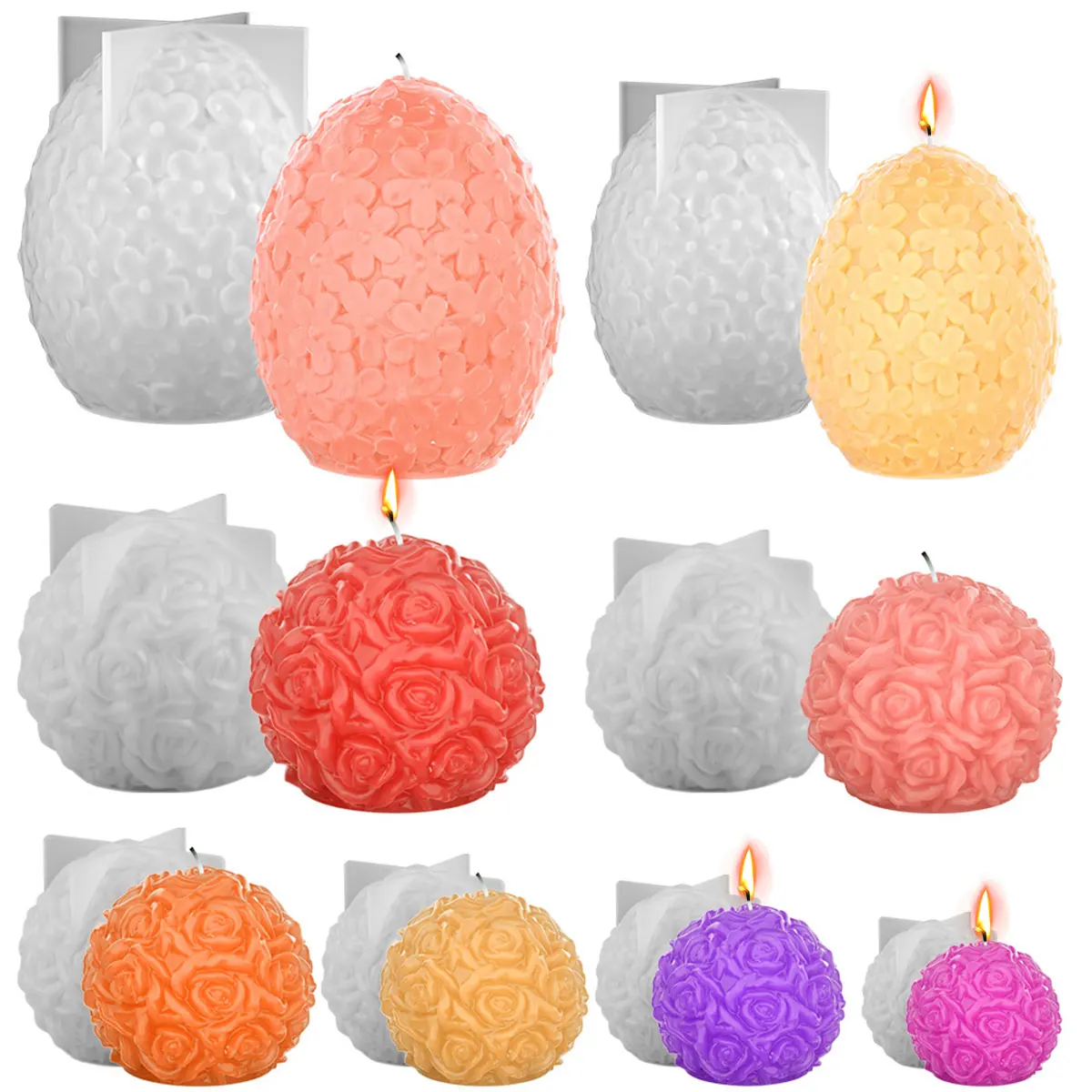 Multi Size Round Rose Silicone Candle Mold 3D Flower Ball Soap Resin Crystal Mould Chocolate Making Ice Tray Wedding Decor Gifts