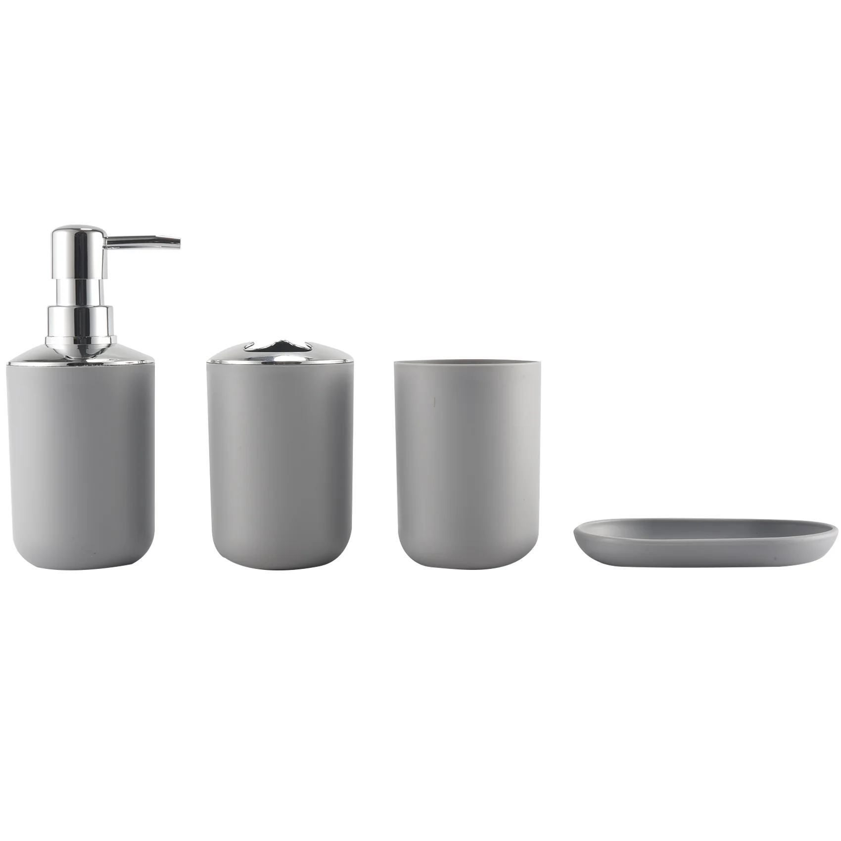 4 Pcs Plastic Bathroom Accessory Set,Bath Toilet Brush Accessories Set with Toothbrush Holder,Toothbrush Cup(Grey)