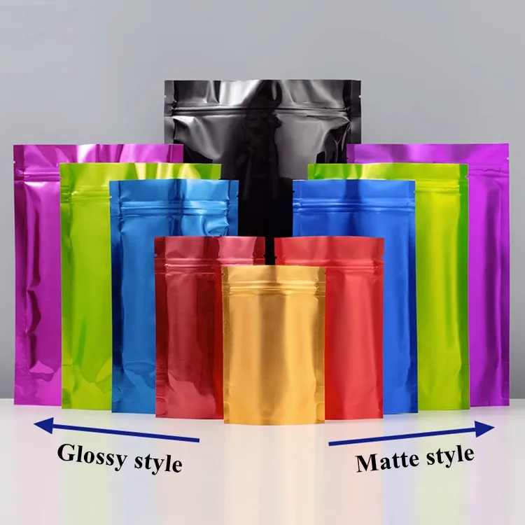 100PCS Stand Up Matte Glossy Aluminum Foil Ziplock Bag Heat Sealing Snack Spice Tea Sugar Bait Pet Food Resealable GiftPouches