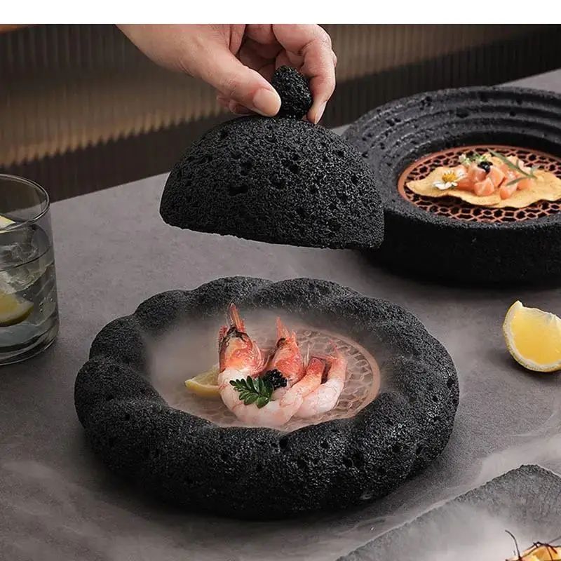 Rock Texture Cement Dinner Plate Circular Sushi Sashimi Dessert Snack Plates Restaurant Specialty Tableware