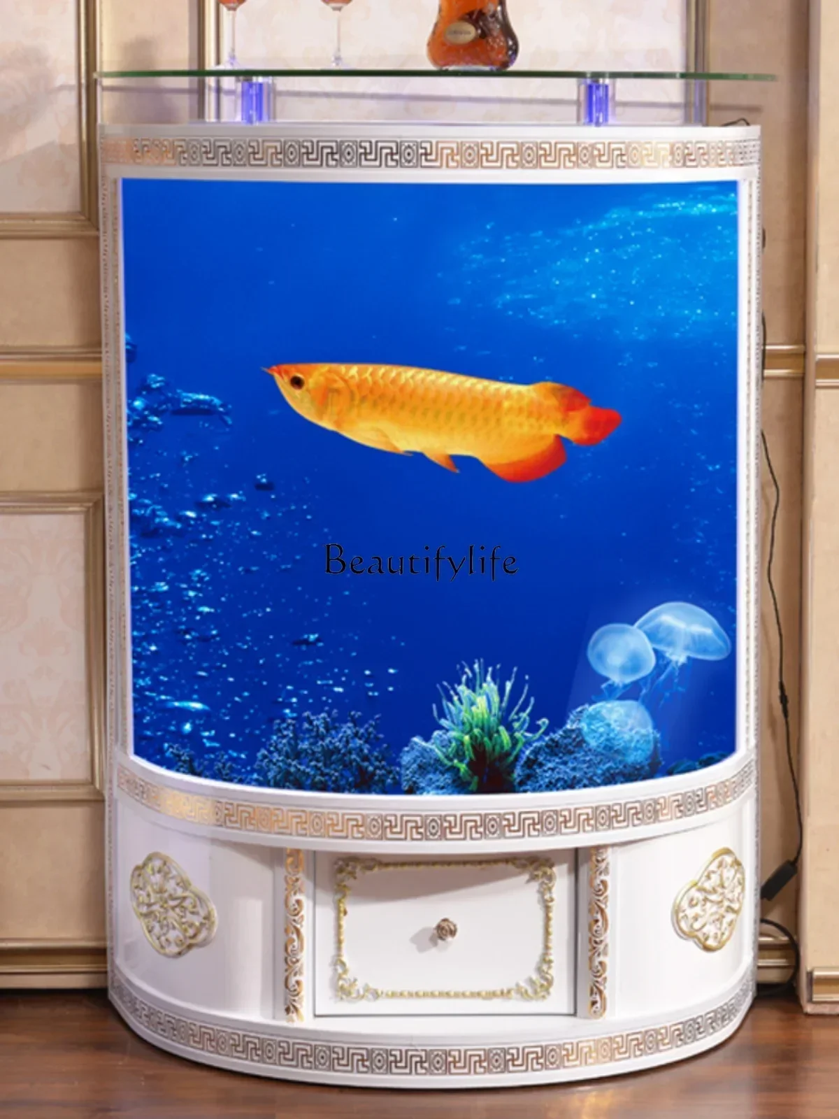 

FG10European-Style Semicircle Fish Tank Home Living Room Floor Wall Change Water Aquarium