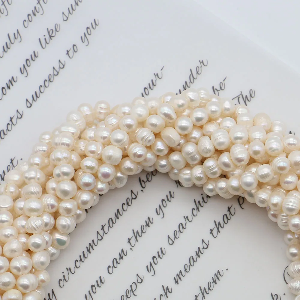 

White Round Natural Freshwater Pearls Threaded Punch Loose Beads 5-10mm Women's Necklace Bracelet Jewelry Components 1 Strand
