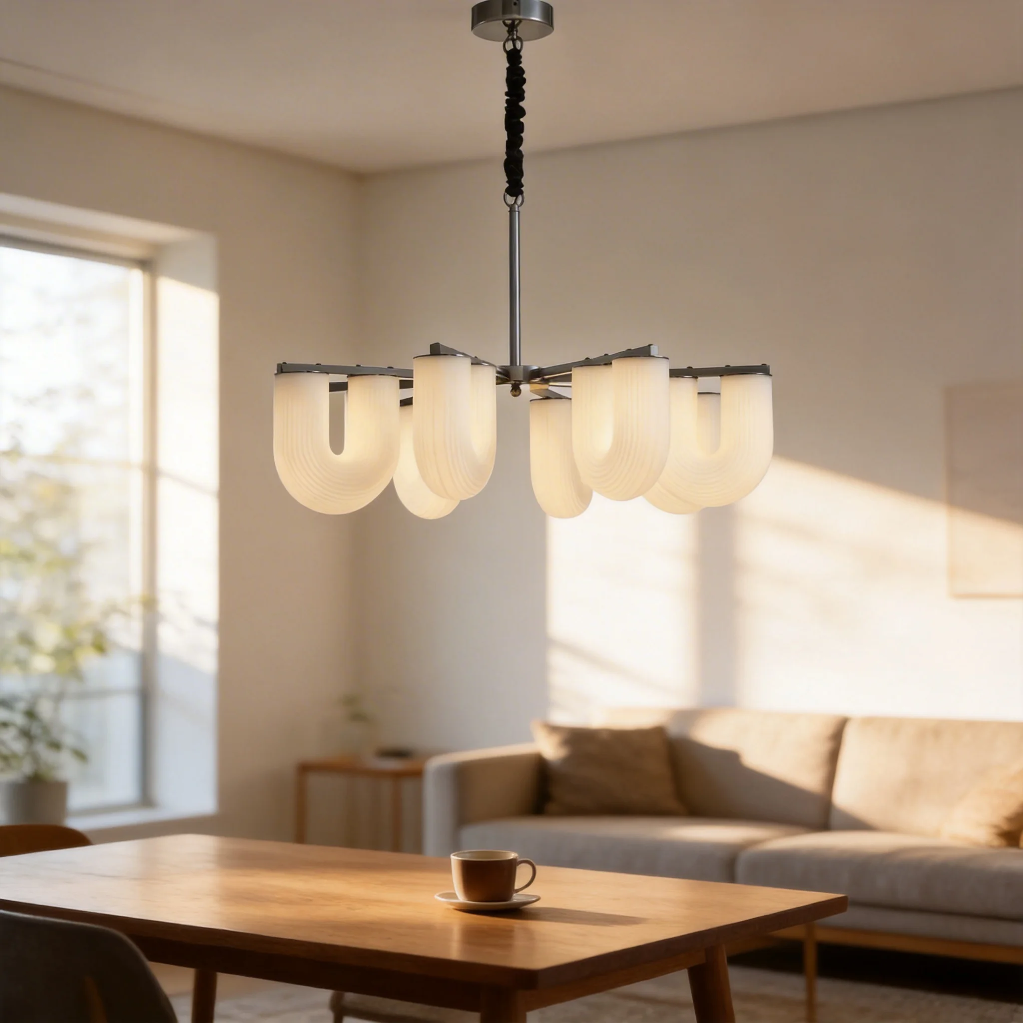 

Современная U-образная светодиодная подвесная лампа-люстра из акрила, декоративное освещение для столовой, гостиной, дома, ресторана