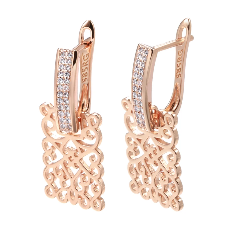 Kienl Hot 585 Rose Gold Color Square Long Earring for Women Vintage Natural Zircon Glossy Metal Drop Earring Trend Daily Jewelry