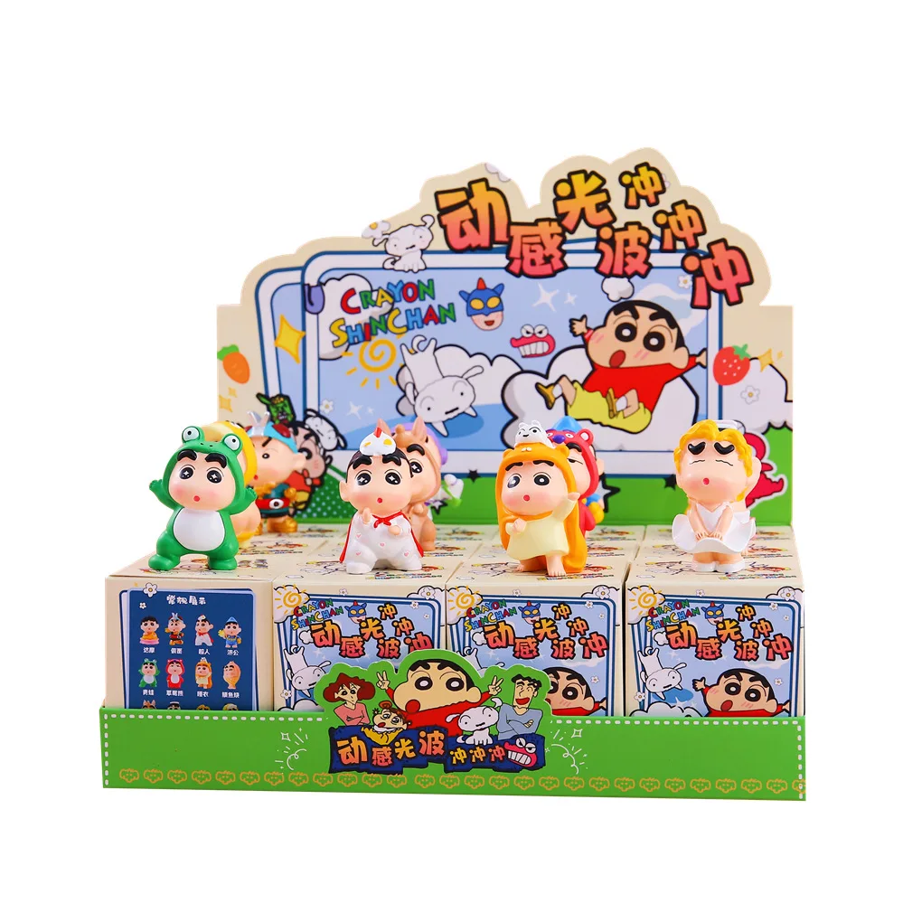 12 unids/set Anime Crayon Shin-chan onda de luz figura de acción PVC modelo juguetes muñeca adorno de escritorio colección regalos en caja