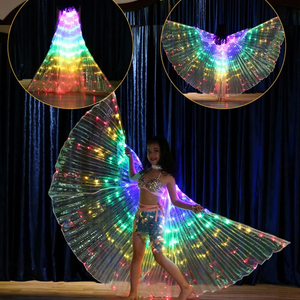 LED Rainbow Luminescent Color Cloak Dancers Luminous Butterfly Wing Stage Performance Belly Dancing Carnival Party Photo Prop