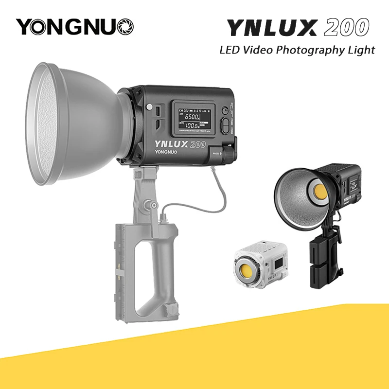 YONGNUO YNLUX200 Lightweight Handheld LED Video Light Adjustable 2700K-6500K Bowen Mount 200W COB Lamp Outdoor Photography Light 