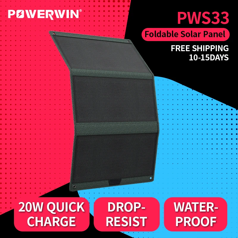 POWERWIN PWS30 Foldable Solar Panel IP65 Water Resist Soft 33W ETFE High Efficiency Flexible Fast Charge PD20W Type-C USB DC5521