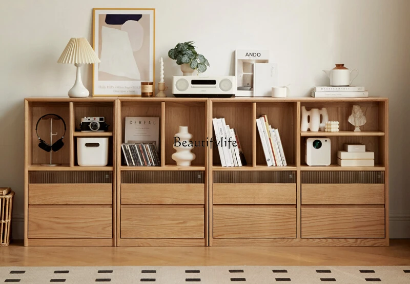 

Solid wood bookcase modern simple living room storage low cabinet oak storage home