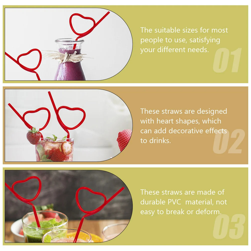 

4 Pcs Heart Shaped Straws PVC Wedding Party Supplies Valentine Drinking Straw Bridal Shower Engagement Graduation