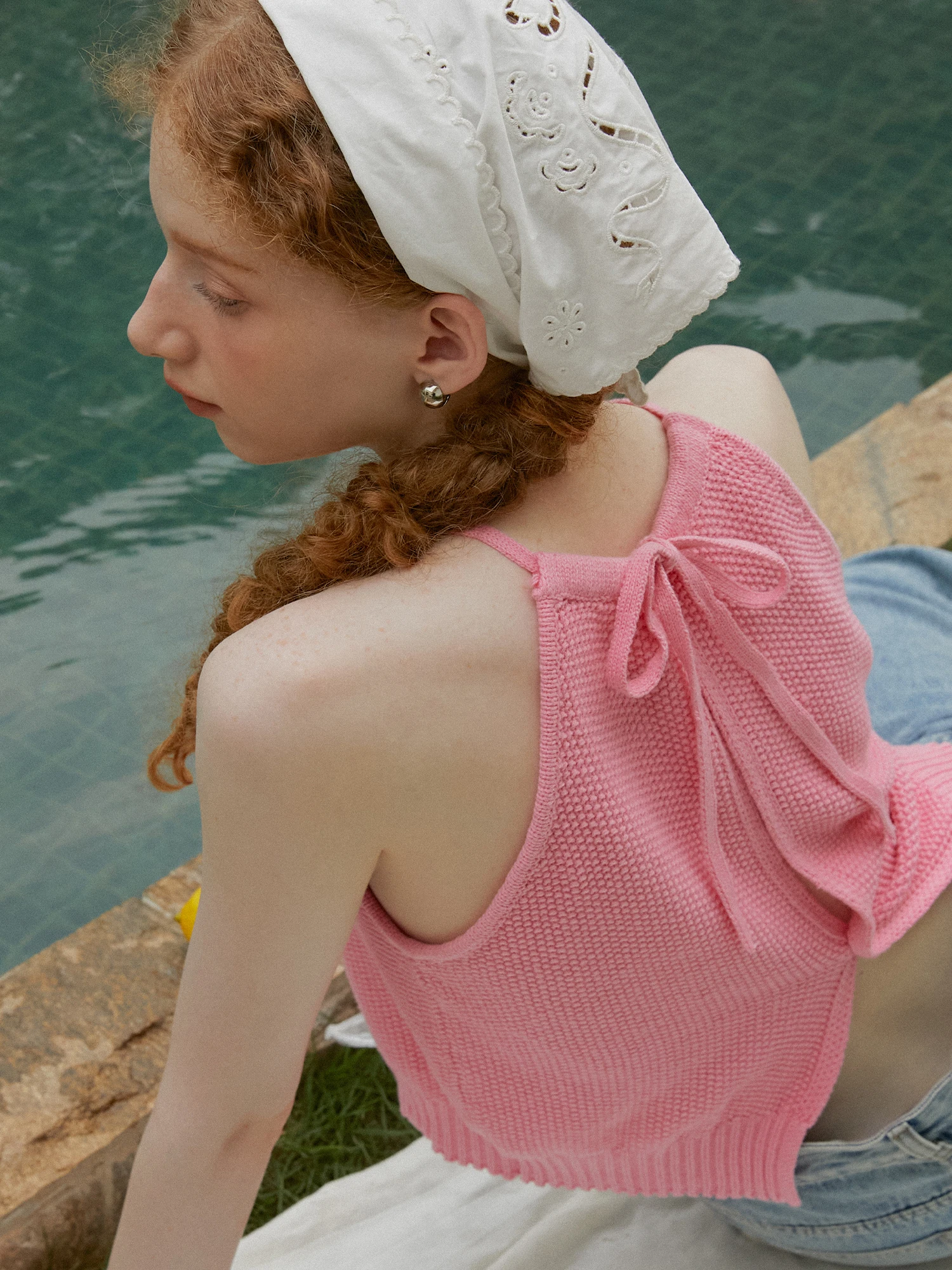 LLANO Hollow out Knitted Vest Shoulder Reduction Sweet Small Trick Women's Summer Top Inner And Outer Wear Cotton Blend