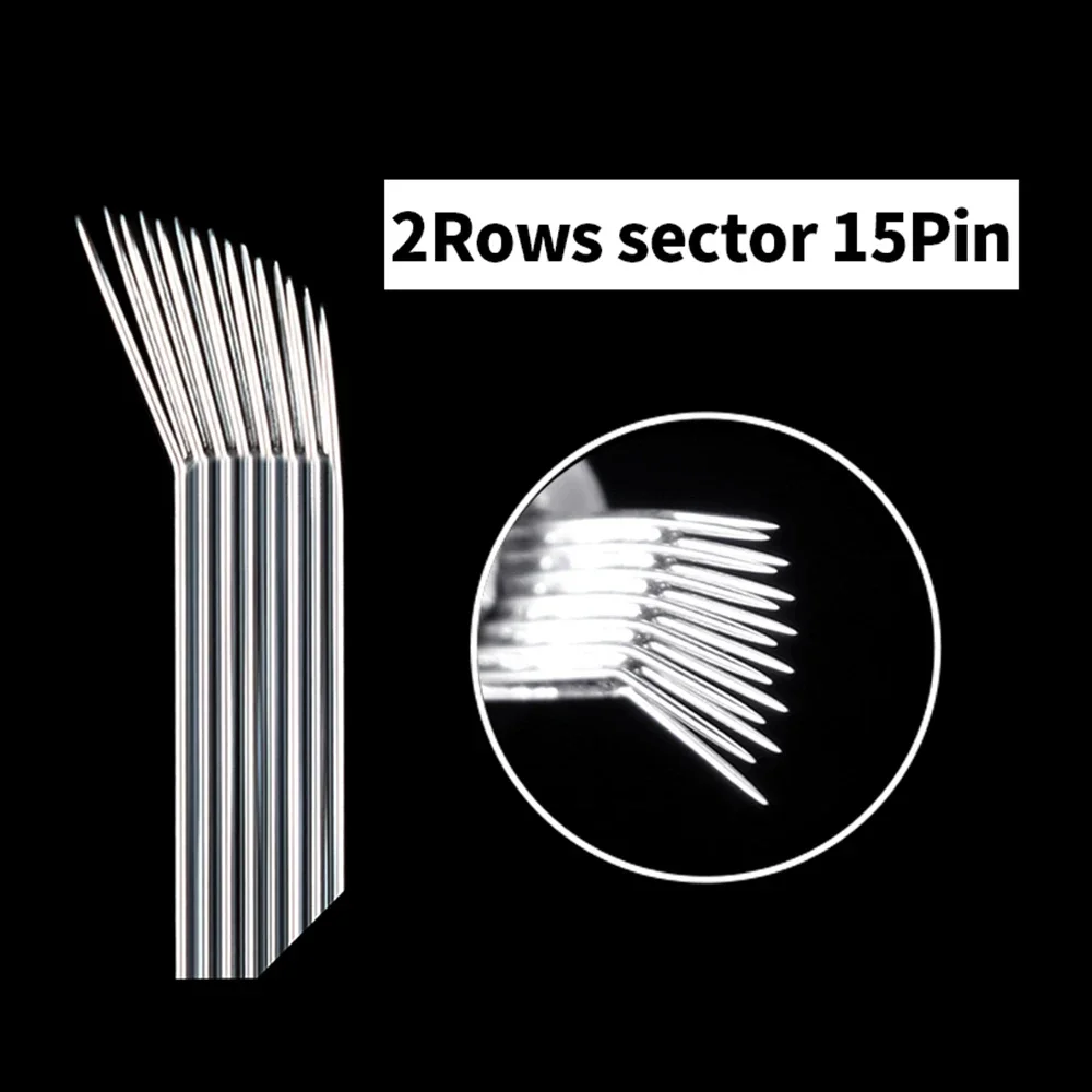 50/10pcs Microblading Needle 15 Pins 2 Row Sector Disposable Eyebrow Permanent Makeup Lip Blade For 3D  Microfiber Manual Pen