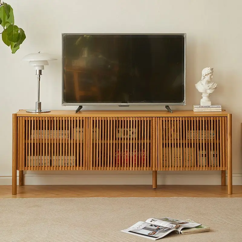 Solid wood TV cabinet Tall locker Nordic living room storage cabinet Household small apartment bedroom cabinet Floor cabinet