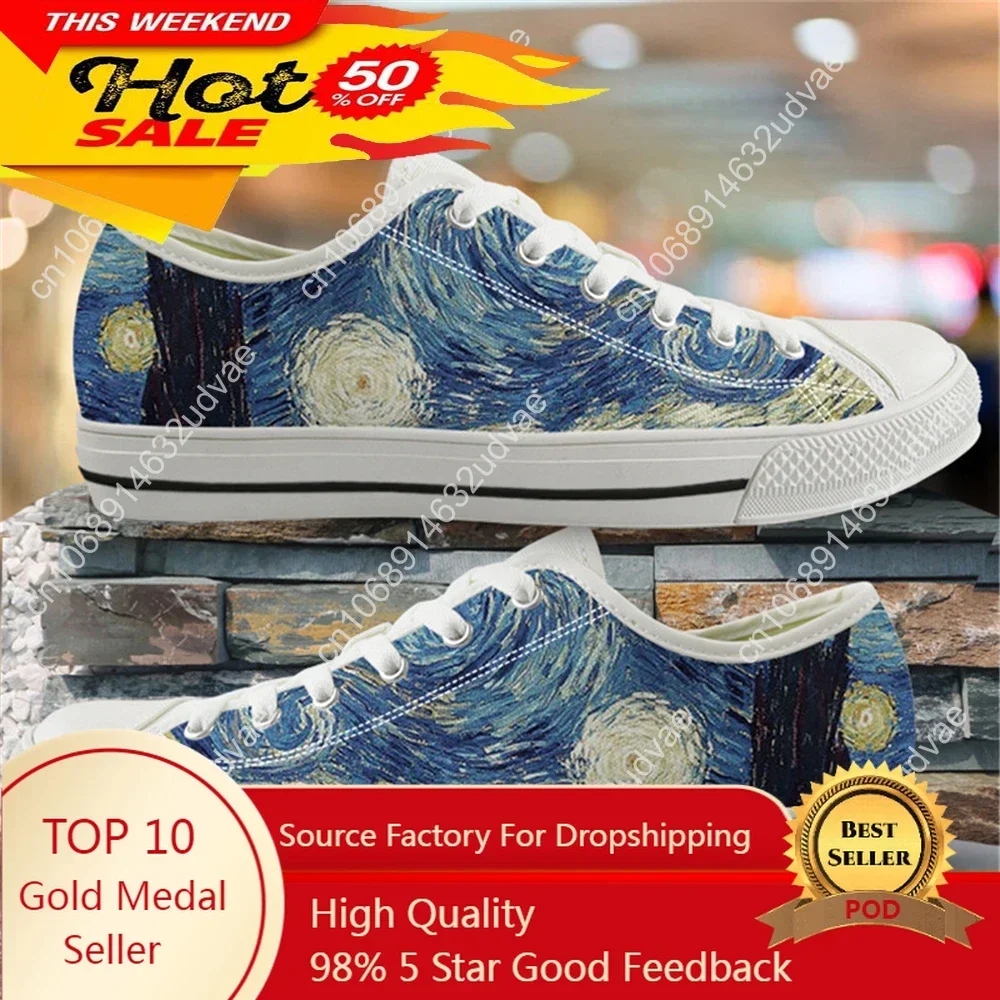 Ladies Shoes Casual Vincent Van Gogh Starry Night Print Women Low Top Canvas Flats Shoes For Girls 2024 Fall Zapatillas De Mujer