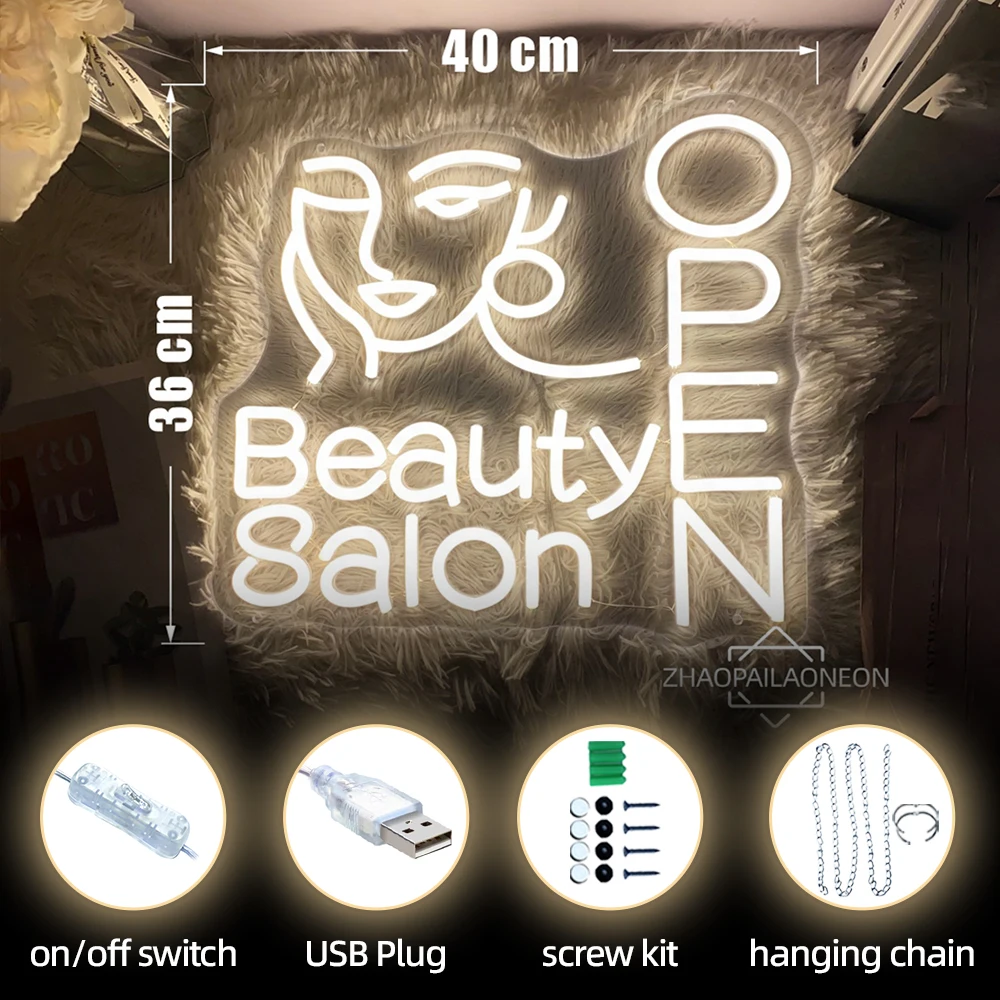 Custom Beauty Salon Open Neon Sign Shop Home Woman Girl Room Decor Wall Decoration Neon L Ight Led Luminous Signs Christmas Gift