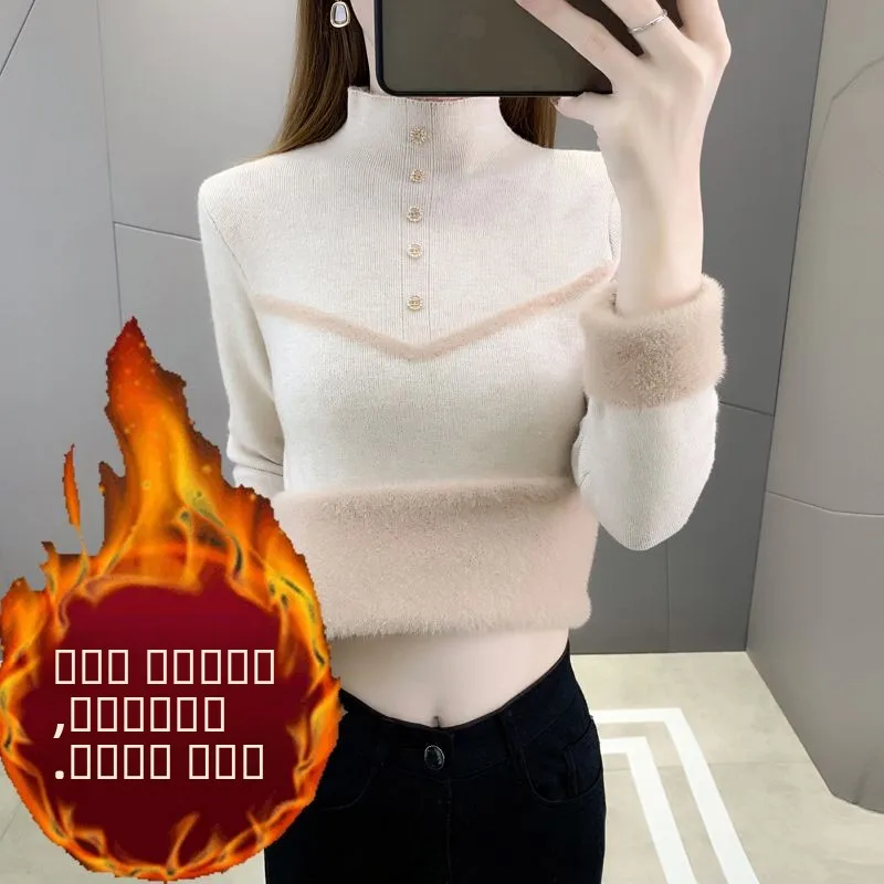 Thiened Fce High Collar Base irt Women's Inner Wear T-irt Long Sve Autumn Winter 2025 New Sle Premium Quali