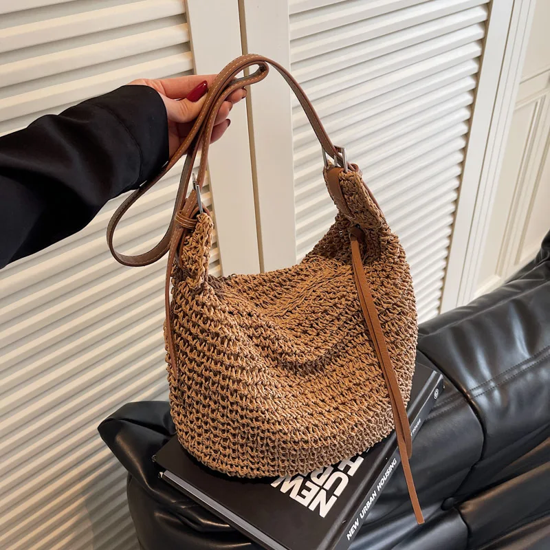 

2025 New Paper Rope Shoulder Bag Stylish Underarm Straw Tote Large Capacity Work Purse for Women Trendy Boho Office Bag