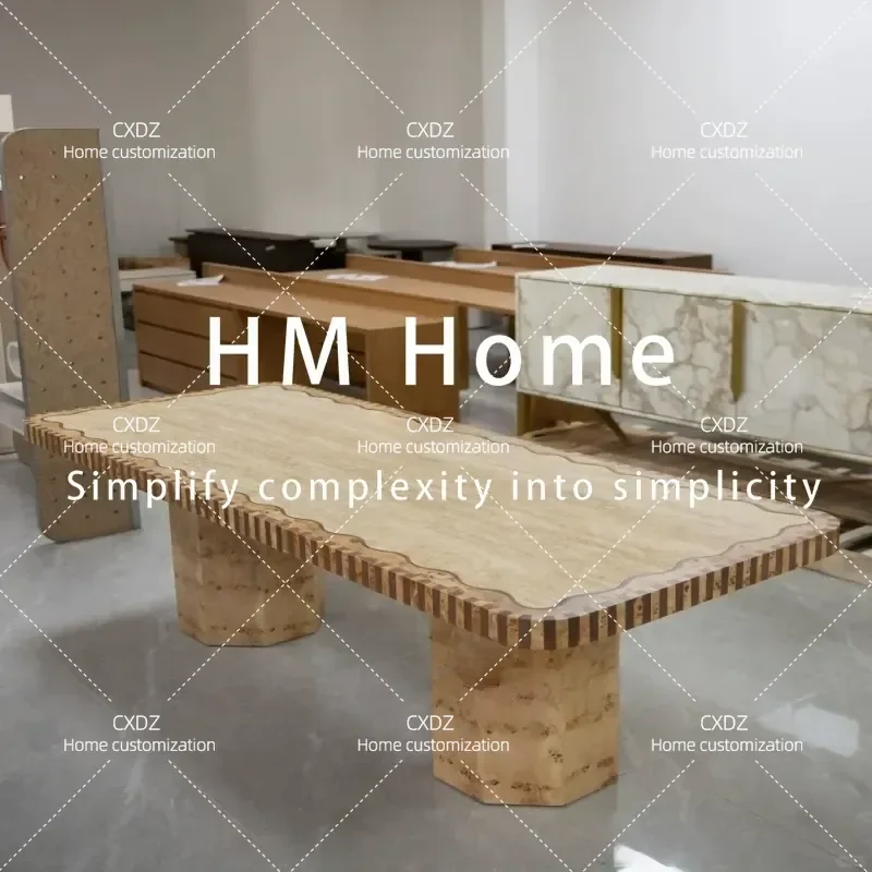 Retro Natural Travertine Dining Table Modern Simple Rectangular High End Light Luxury Household Furniture