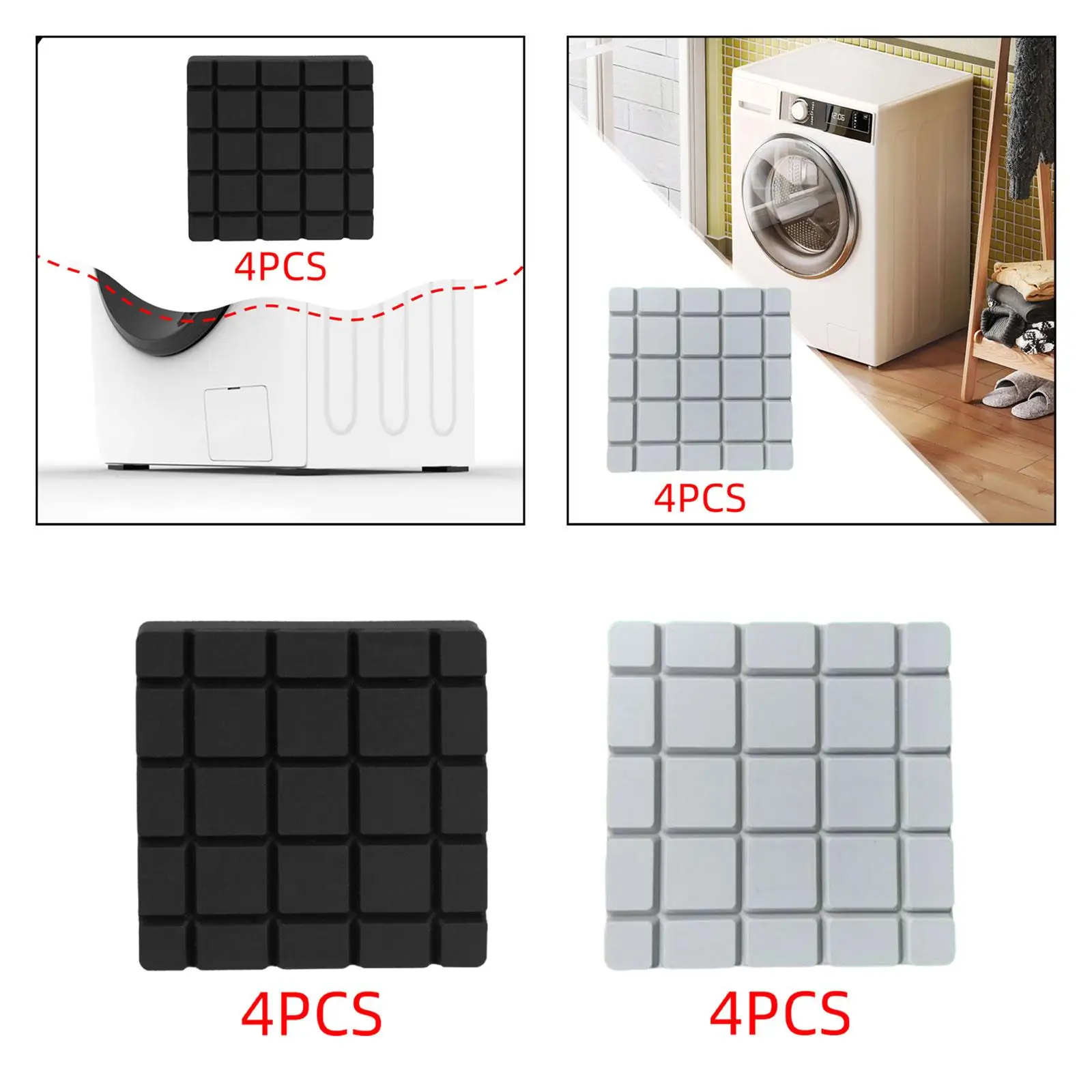 4Pcs Anti Vibration Pads for Washing Machine Foot Pads Anti Slip Square Rubber