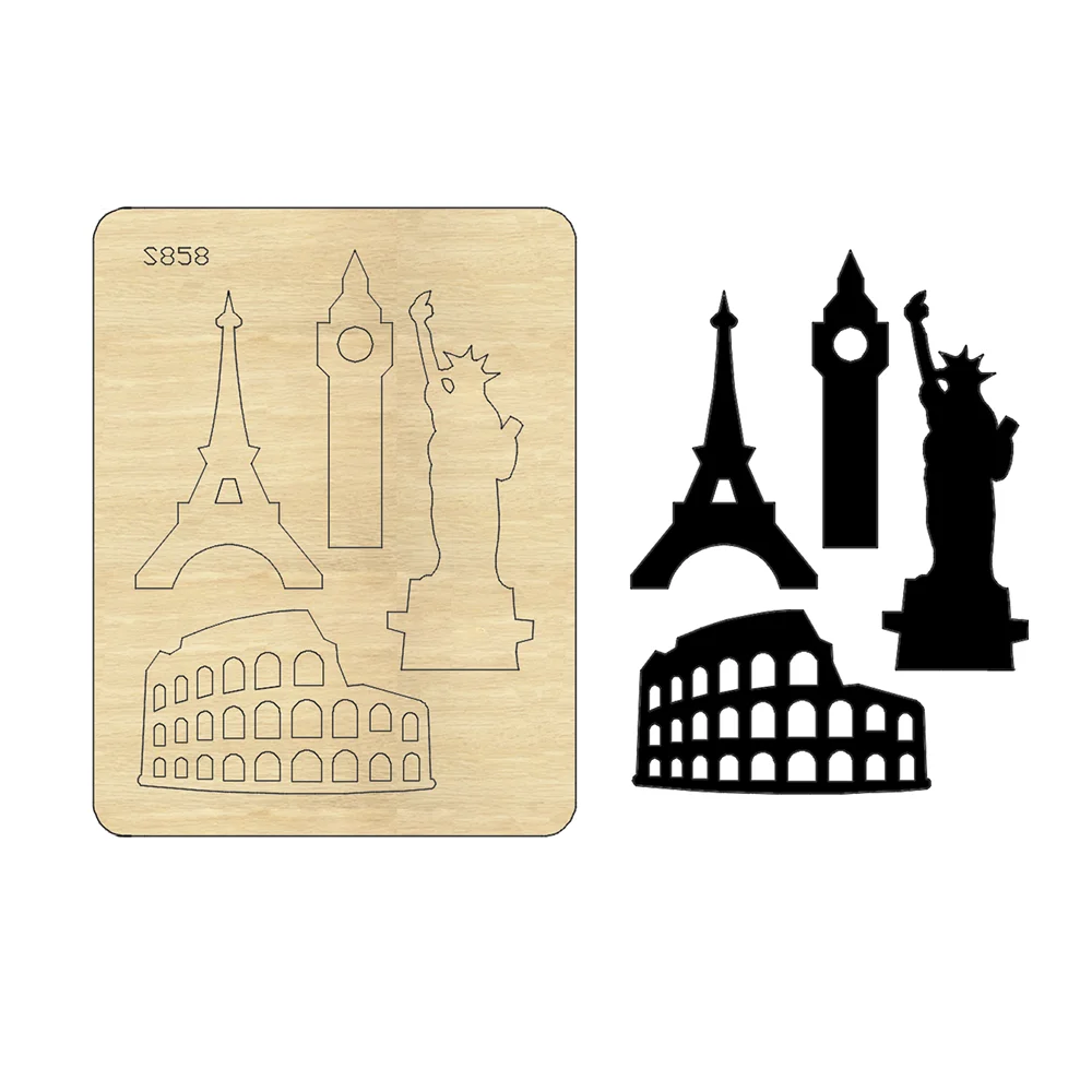 Monuments World Famous Architecture Tower Clock Cutting Dies Wooden Knife Die Compatible With Most Manual Die Cut Cutters