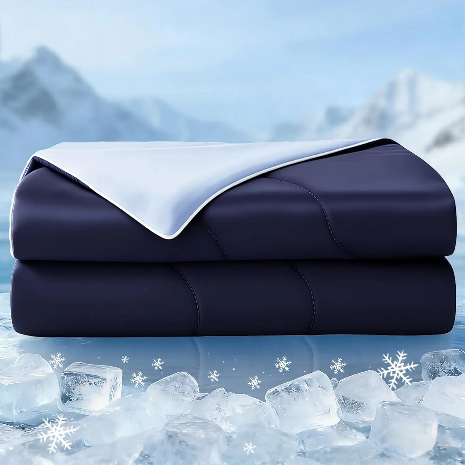 Cooling Comforters Queen Size Navy, Lightweight Summer Blanket for Hot Sleepers, Soft Breathable Cool Bedding