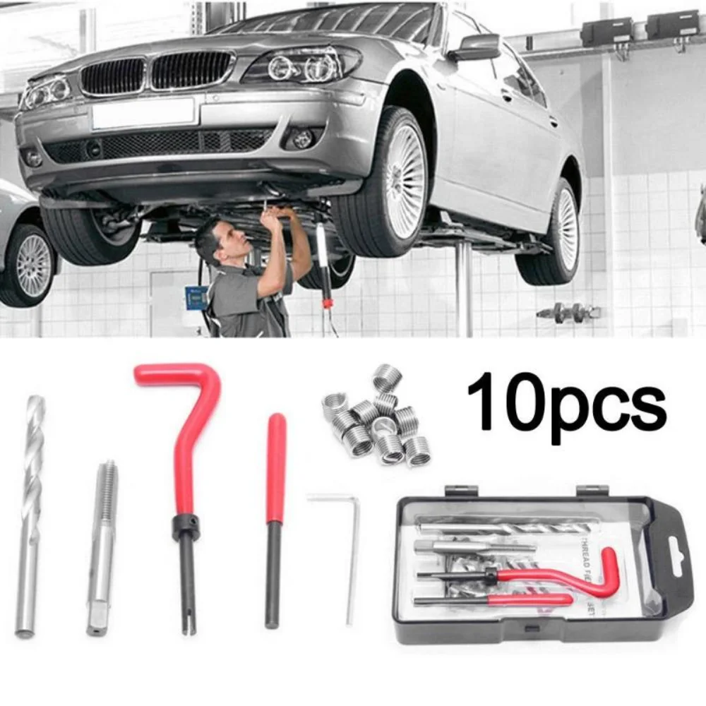 15pcs/set Helicoil Thread Repair Kit M10x1.0/1.25/1.5 w/10 Wire Thread Inserts for Vehicle Maintenance Tire Repair Tools