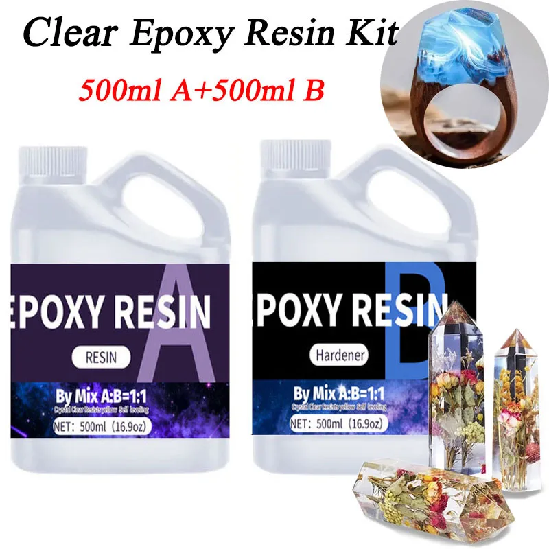 

1000ml Epoxy Resin Crystal Clear Set Self Defoaming High Gloss For Bar Top Jewelry Making Tools Freedom Art Flower Preservation
