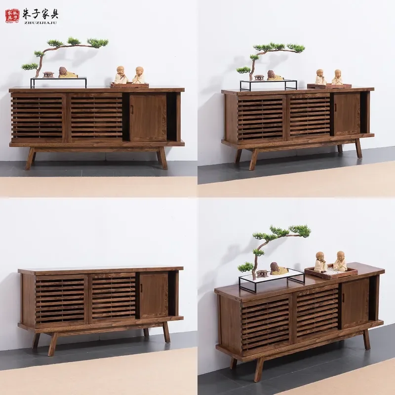 For New Chinese Style Old Elm Side Cabinet Solid Wood Locker Floor TV Cabinet Multi-functional Household Simple Bed and