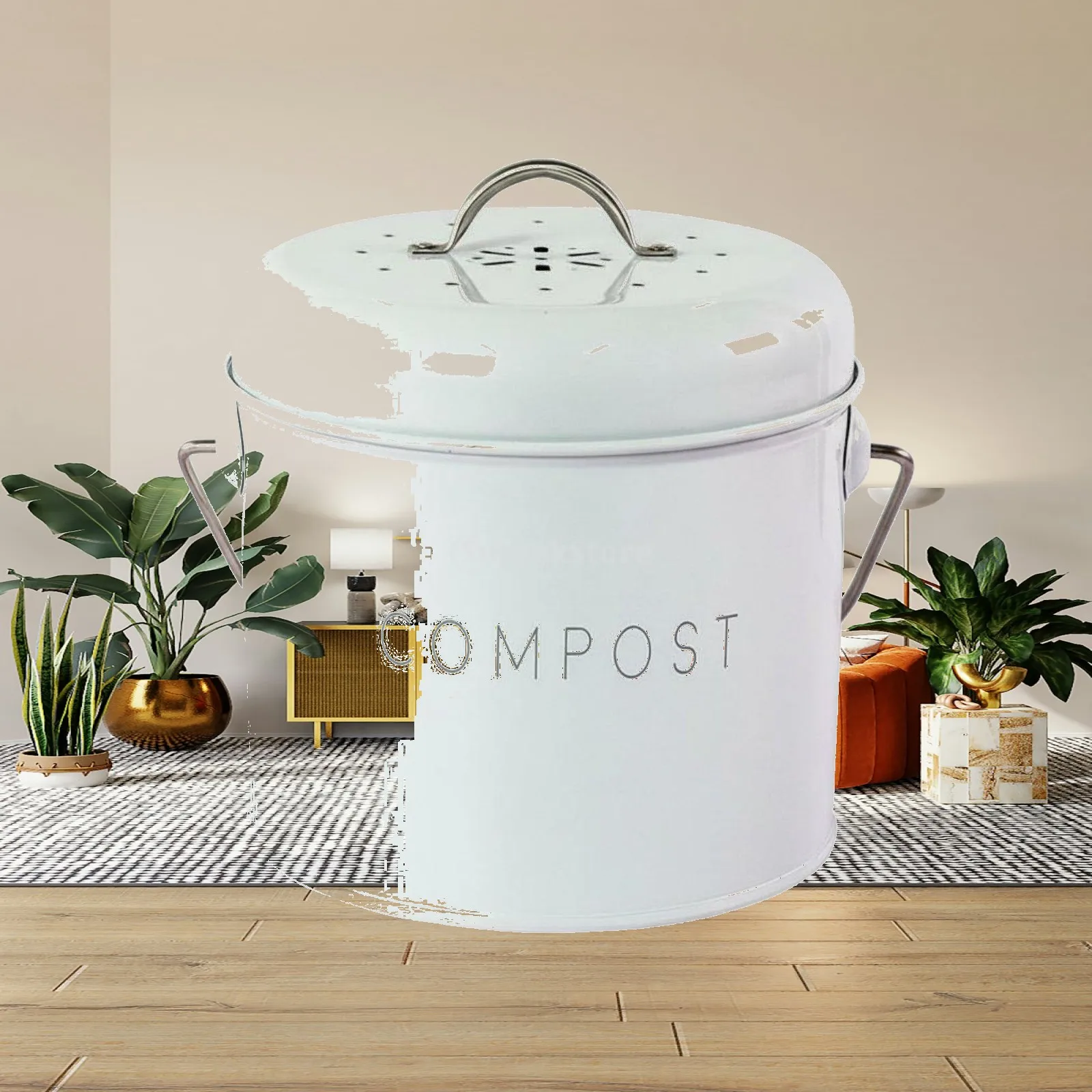 Mini Desktop Trash Can Composting Bin with Lid Counter Top Waste Container for Composting Food Scraps in Kitchen