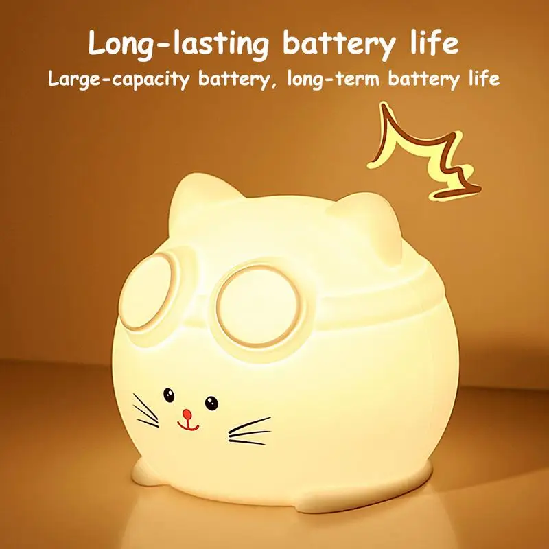 Cat Night Light For Kids Cute Silicone Lighting Table Lamp Touch Bedside Lamp With Timer Function Nightlight USB Rechargeable