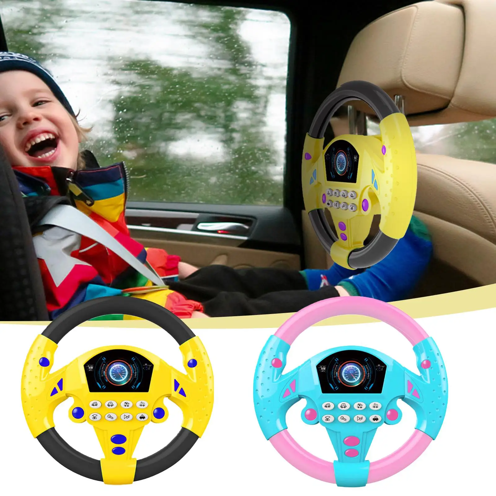 Volante de conducción de coche simulado eléctrico para niños, juguete interactivo con juguete, coche ligero, sonido de conducción, educación para