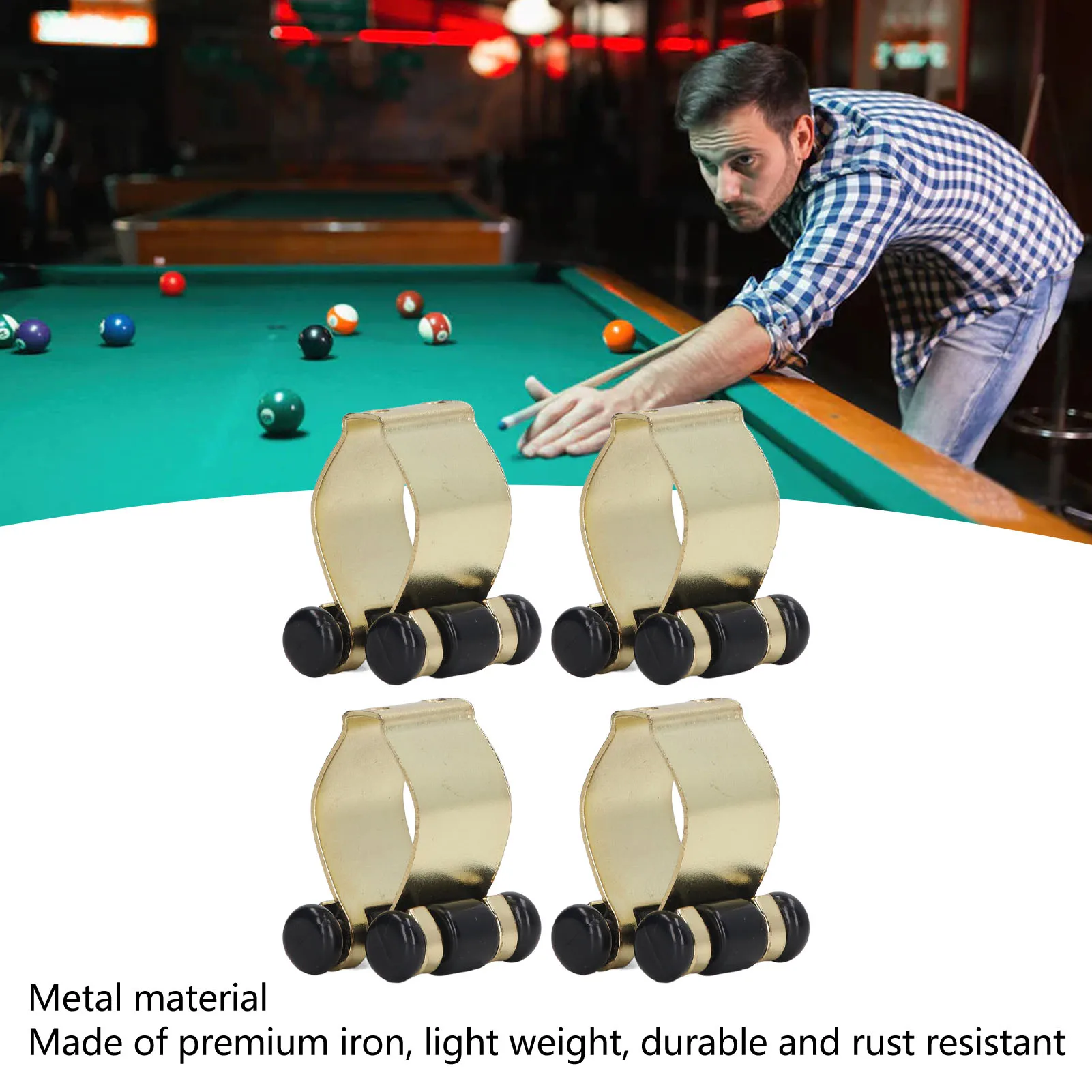 4Pcs Billiards Pool Cue Clip Wall Mount Metal Iron Billiards Stick Holder Rack For Pool Cue Fishing Rod Gold Billiards Cue Clip