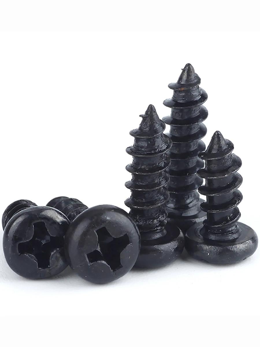 500/ 200/ 100pcs M1 M1.2 M1.4 M1.5 M1.6 M1.7 M2 M2.3 M2.6 PB Pan Head Black Electronic Micro Screws Phillips Self-tapping Screw