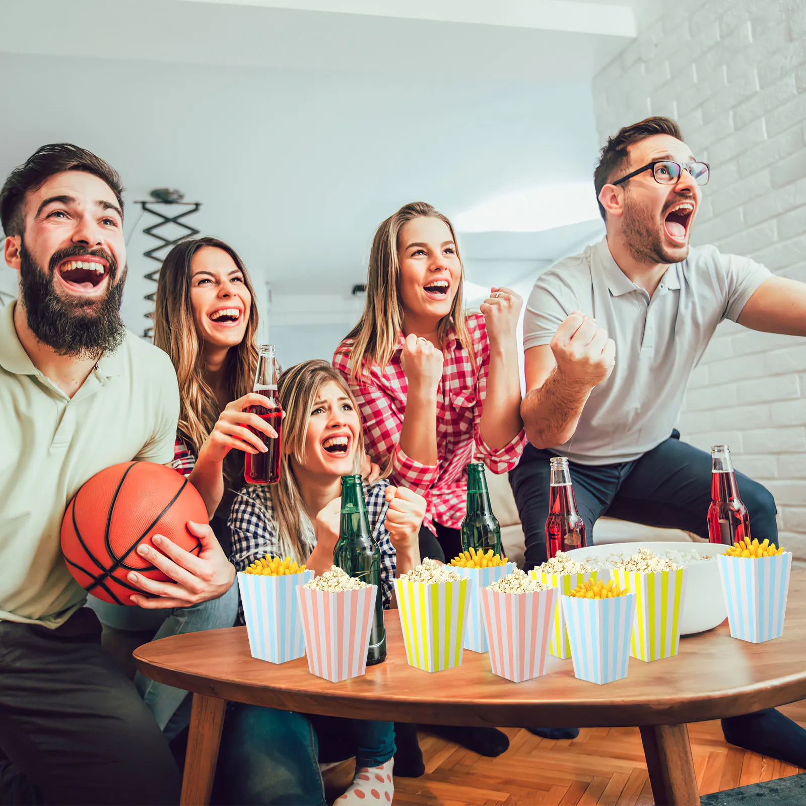 60pcs Striped Paper Popcorn Boxes – Colorful Snack Containers for Parties, Carnival, Movie Night & Table Decor