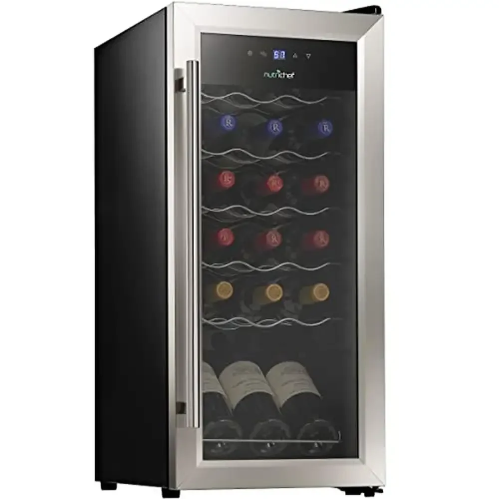 Refrigerador de vinho em aço inoxidável, capacidade de 18 garrafas, controle com tela sensível ao toque, programável, código único, design compacto 41-64 ° F F F