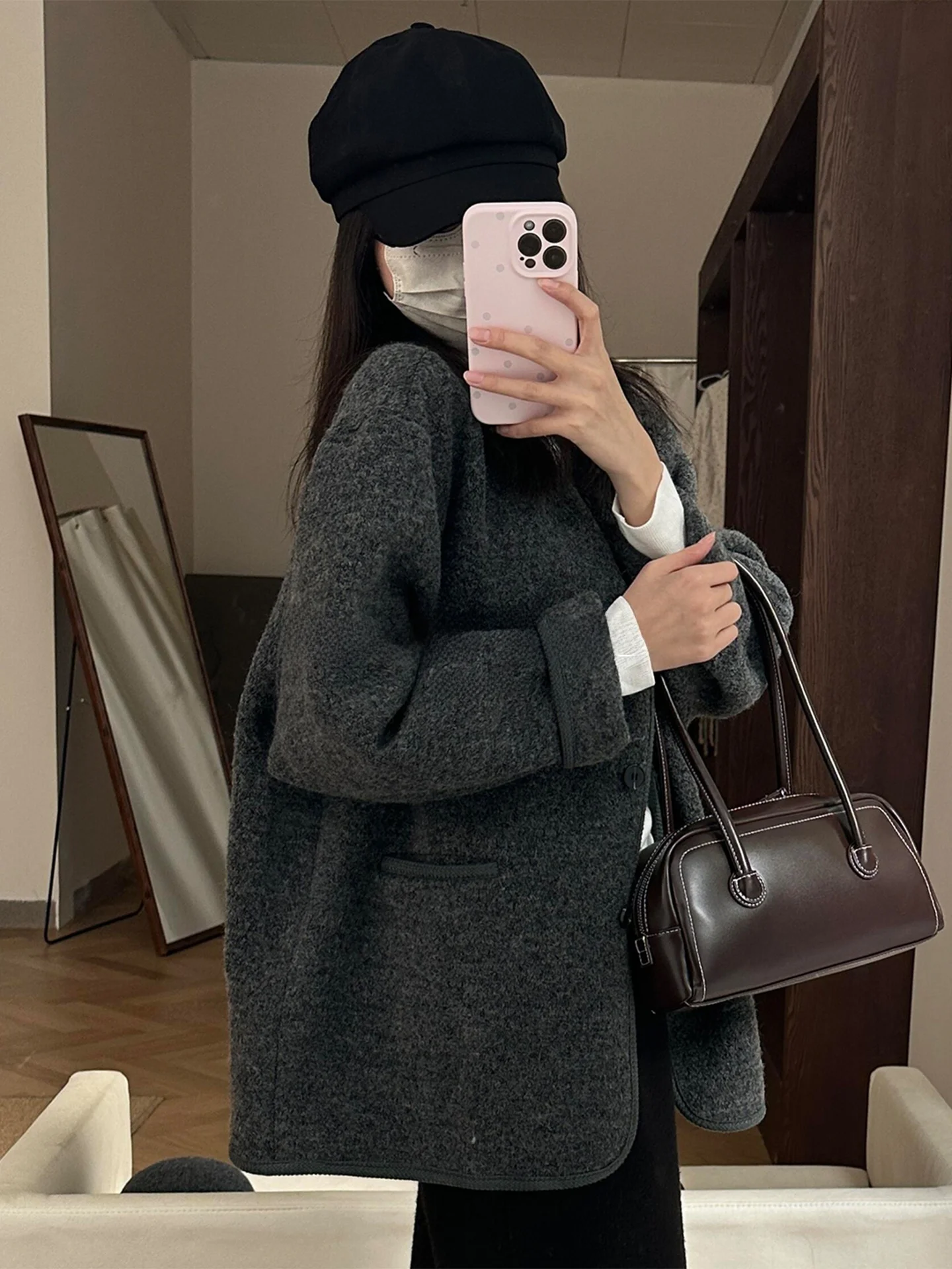 

Шерстяное пальто Rouje Kefss: Новинка осенне-зимнего сезона, свободный крой, премиум-качество, для женщин, повседневное, с длинными рукавами