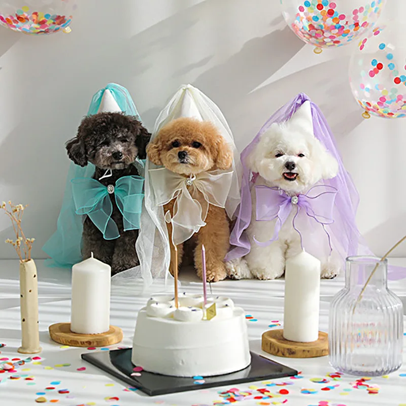 Cute Pet Dog Birthday Party Hat Wedding Hat Bow Saliva Towel Teddy Triangle Scarf Bow Pocket Bib Scarf Dog Cute Jewelry Dog Hats