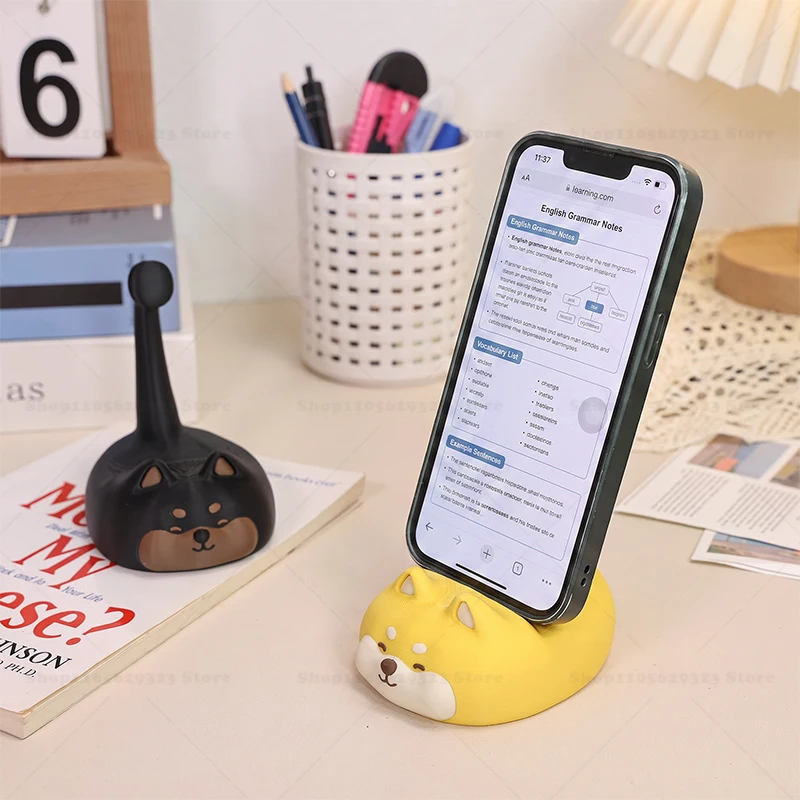 3D Printed Shiba Inu Phone Holder,Cute Cartoon Dog Cell Phone Stand, Fun Animal Desktop Ornament,Office Home Table Decor Gift