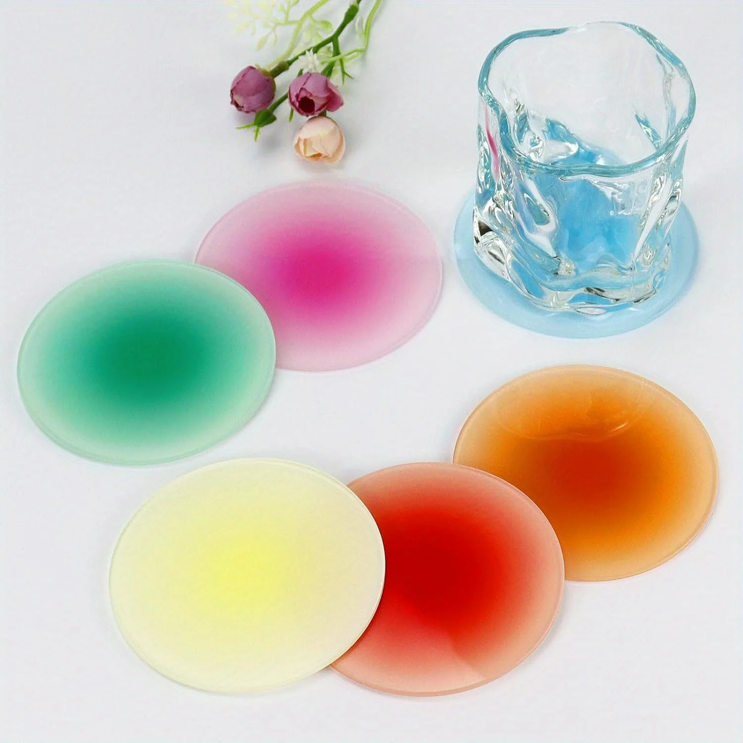 Colorful Acrylic Coaster Set, Cup Mat with Metal Holder, Insulation Mat for Coffee Tea Mug, Decoration Ornament Dining Table Mat