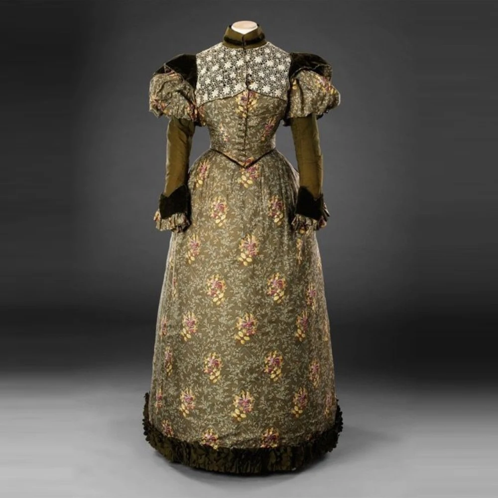 

Victorian Edwardian Afternoon Dress 1880s Duchess Romantic Vintage Floral Printed Ball Gown Colonial Civil War Manor Costume