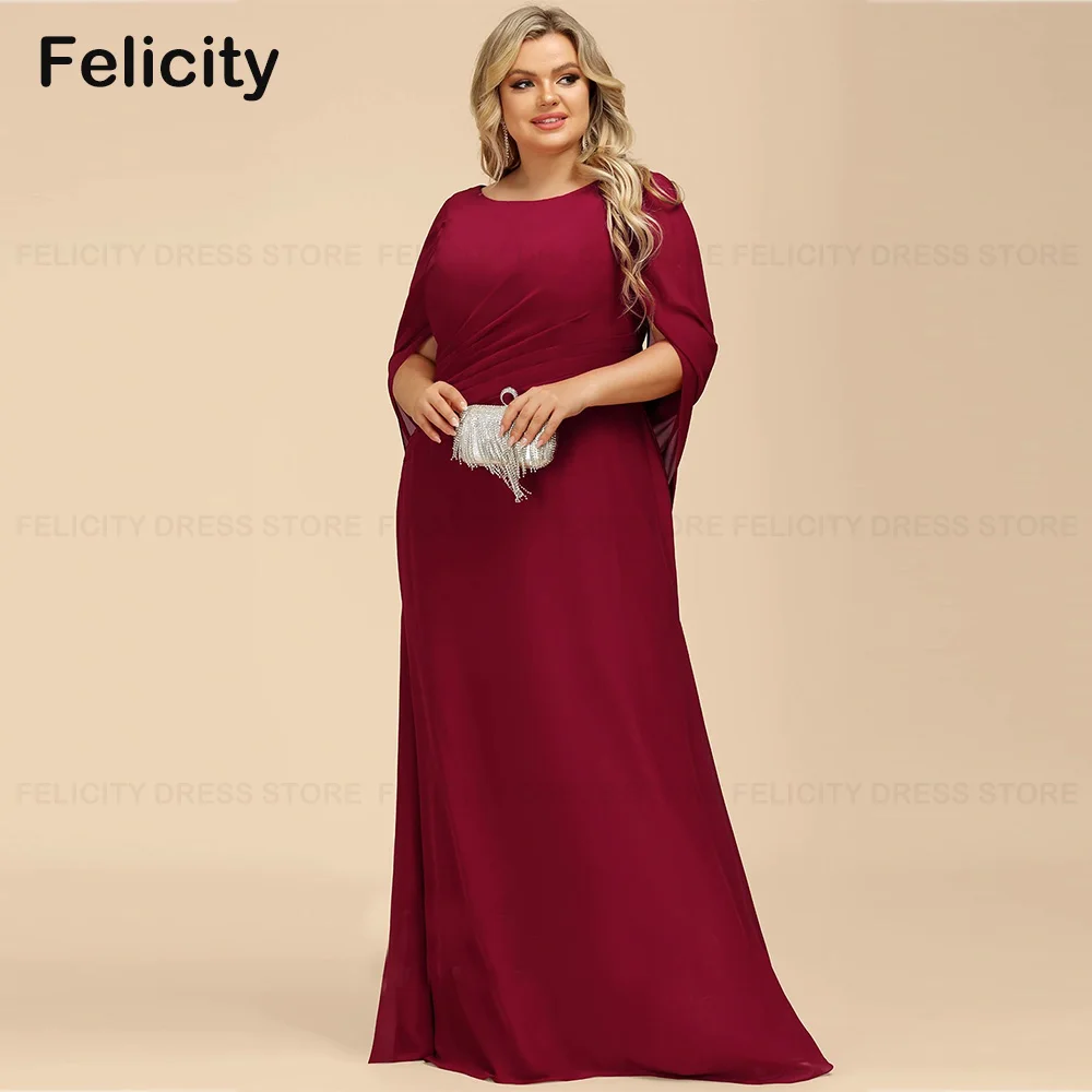 

Plus Size Mother of the Bride Dresses 2023 Mermaid Boat Neck Floor-Length Chiffon Party Evening Dresses Robes Invitée Mariage