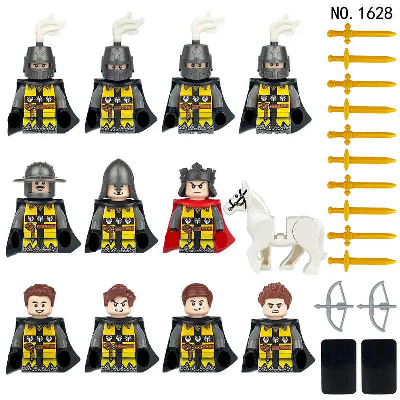 Medieval Warfare Soldado Romano Blocos de Construção Boneca, Cavaleiro do Templo, Acessórios Dourados, Mini Figuras de Ação para Crianças, Modelo Brinquedos