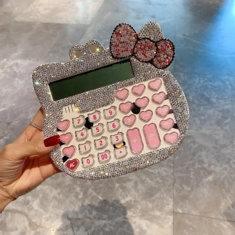 12 Digits Hello Kitty Calculators Luxury Office Electronic Calculator Cute Rhinestones School Supplies Gift Stationery for Girl