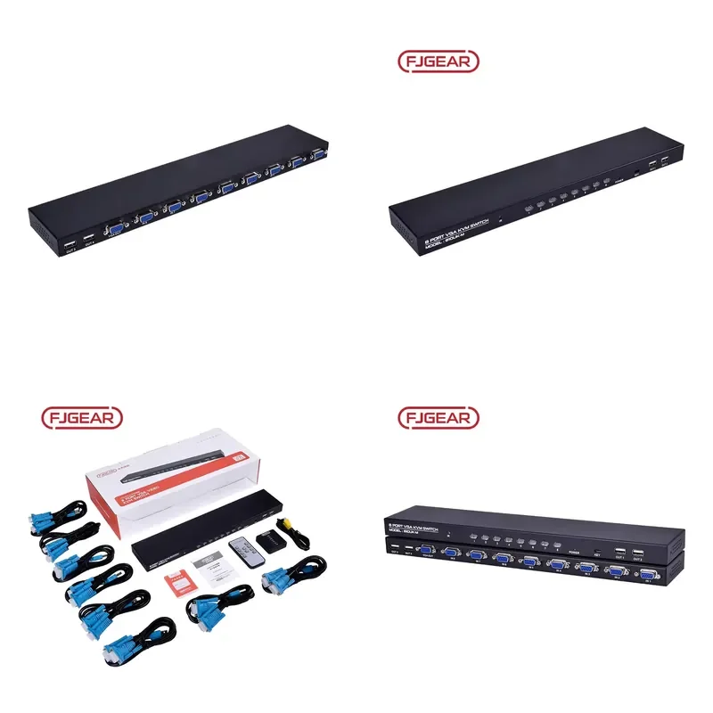 FJGEAR FJ-810UK-M 8-Port USB KVM Switch with Desktop Controller, 8-in-1-Out for Server Rack & Data Center Management