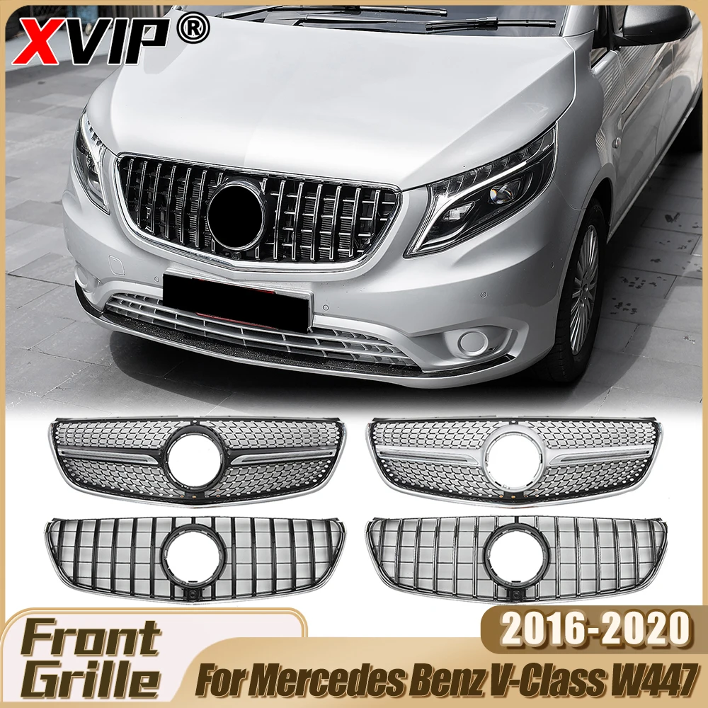 XVIP GTR Style Front Bumper Grille For Mercedes Benz V-Class W447 V250 V260 2016-2020 Chrome Diamonds Style Racing Grilles Mesh