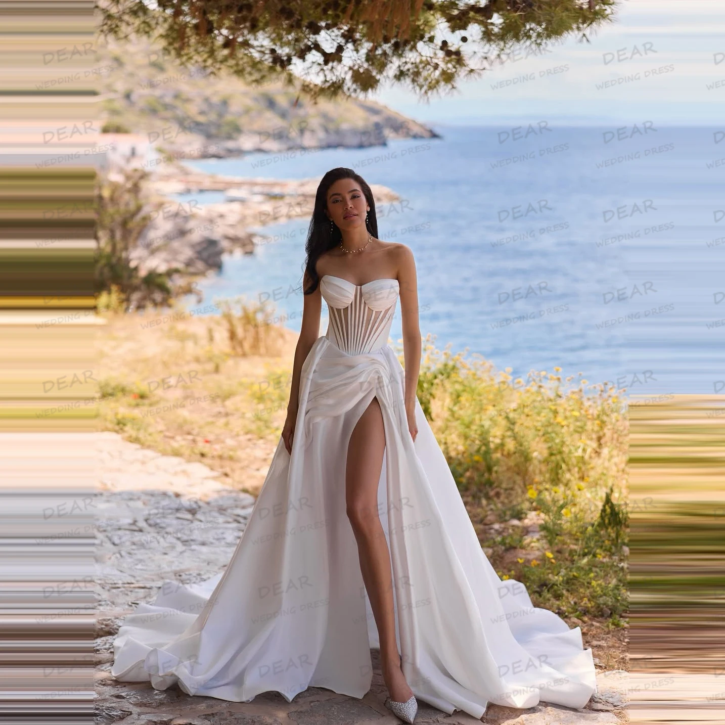 

Simple Sexy 2025 Wedding Dresses Women's A Line Hollow Side Split Sleeveless Sweetheart Bride Gowns Vestidos De Novia Customized