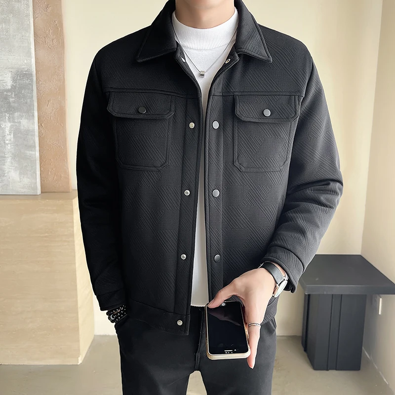 

New Handsome Stylish Mens Winter Down Jacket Light Fashionable Down Jacket Casual Thickened Lapel Winter Duck Down Cotton Jacket