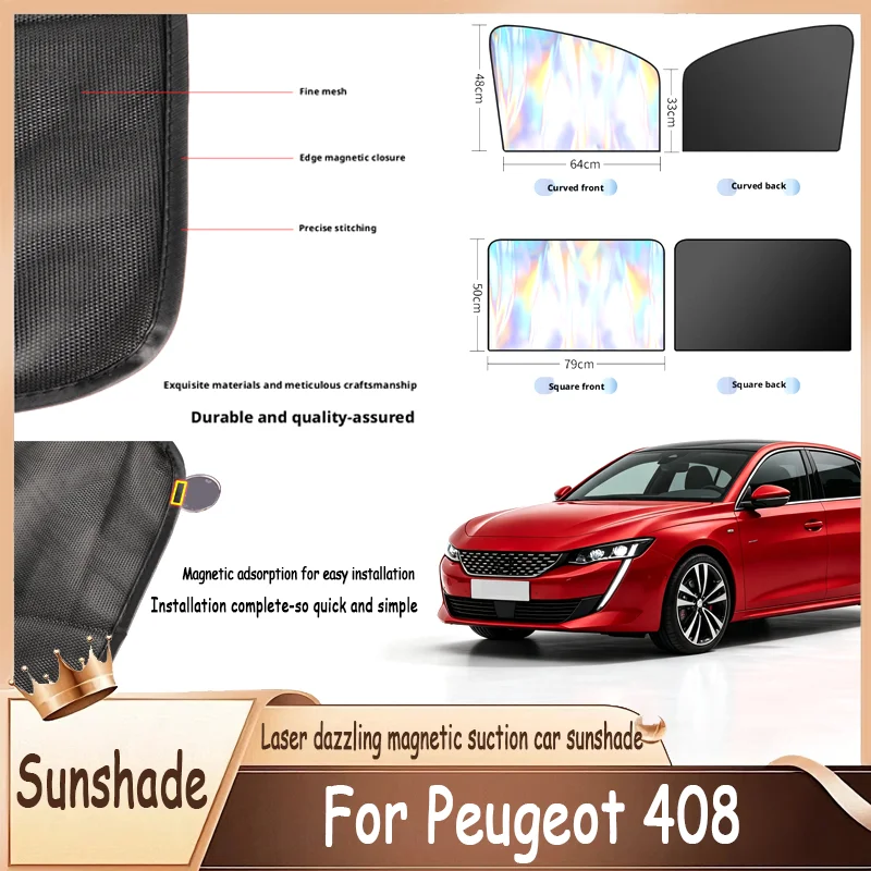 For Peugeot 408, Magnetic Side Window Sun Shade Titanium Silver Full Cover, Laser Reflective Heat Shield, Strong Magnet